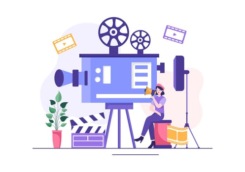 Videographer Services Template Hand Drawn Cartoon Flat Illustration with Record Video Production, Movie, Equipment and Cinema Industry Design