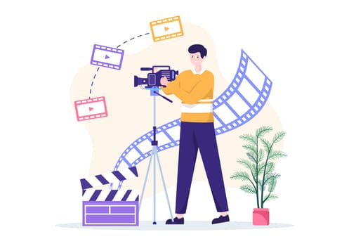 Videographer Services Template Hand Drawn Cartoon Flat Illustration with Record Video Production, Movie, Equipment and Cinema Industry Design