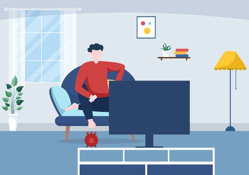 TV Channel Template Hand Drawn Cartoon Flat Illustration Home Entertainment for Watching Movie, Action Film or Breaking News in Television