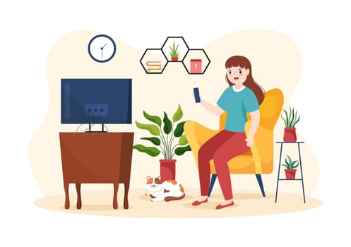 TV Channel Template Hand Drawn Cartoon Flat Illustration Home Entertainment for Watching Movie, Action Film or Breaking News in Television