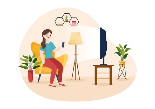 TV Channel Template Hand Drawn Cartoon Flat Illustration Home Entertainment for Watching Movie, Action Film or Breaking News in Television
