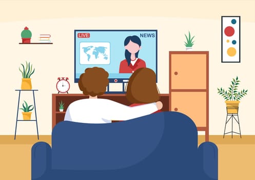 TV Channel Template Hand Drawn Cartoon Flat Illustration Home Entertainment for Watching Movie, Action Film or Breaking News in Television