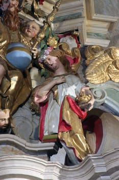 Statue of Saint on the high altar in the Church of Our Lady of Dol in Dol, Croatia