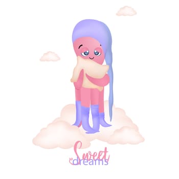 Vector illustration of a pink octopus. Sea squid illustration for children. Cute cartoon octopus. sea creature