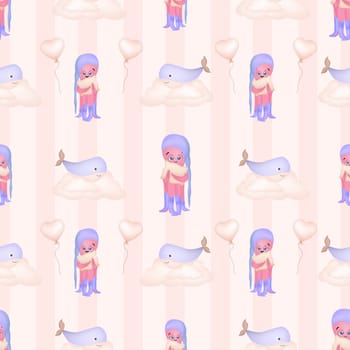 Seamless pattern with octopuses. Cute children's octopus character. Children's textiles. Seamless ornament for babies.
