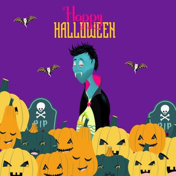 Boo Funny vampire. Halloween character. Scary and terrible vampire. Happy Halloween.