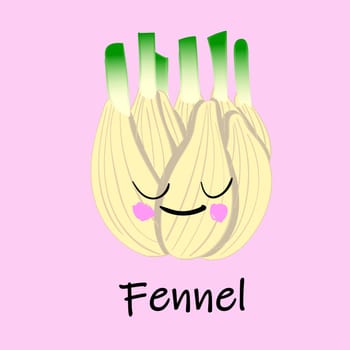 Fennel vector illustration in flat style isolated on white background. Cartoon vegetables..