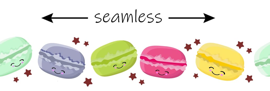 seamless border SWEETS MACARUNES OF VARIOUS COLOR