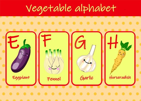 Illustration with funny characters. Children's font in cartoon style VEGETABLES . Set of multicolored bright letters for inscriptions AND TRAINING. Vector illustration of the alphabet..