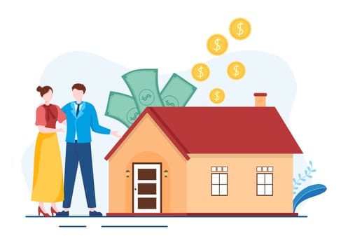 Mortgage Template Hand Drawn Cartoon Flat Illustration of Term Credit Debt by House Loan or Money Investment to Real Estate Property Design