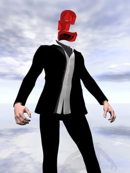 A conceptual image 3D British pound sign that has replaced a businessman's head.