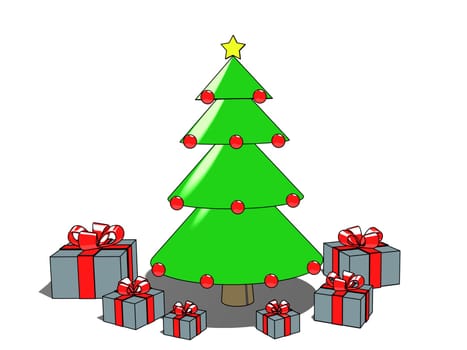 Christmas tree & presents.