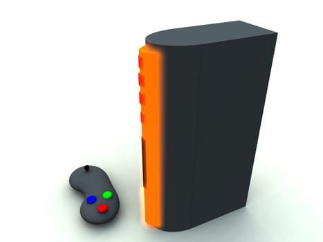 A computer created image of a games console.