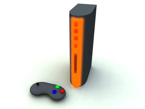 A computer created image of a games console.