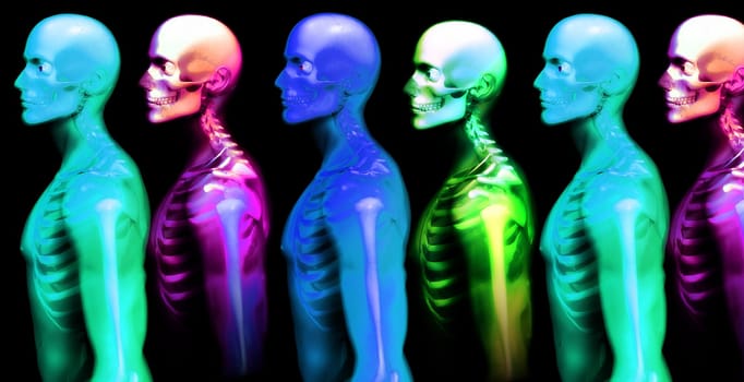 An x ray image of a some man in which you can see the Skelton under the skin.