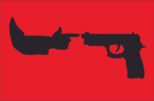 Stop war or pistol against human hand