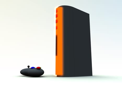 A computer created image of a games console.