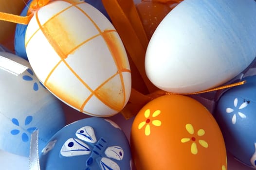 close-up of a bunch of colorful easter eggs