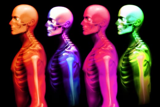 An x ray image of a some man in which you can see the Skelton under the skin.
