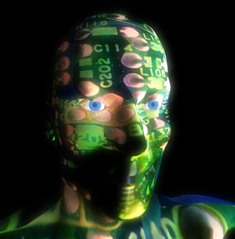 A man and machine hybrid representing modern technology.