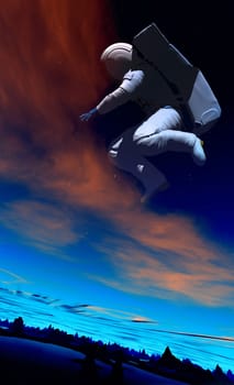 A conceptual image of spaceman or astronaut floating in space.