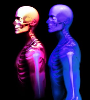 An x ray image of a some man in which you can see the Skelton under the skin
