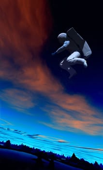 A conceptual image of spaceman or astronaut floating in space.