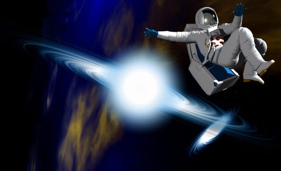 A conceptual image of spaceman or astronaut floating in space.