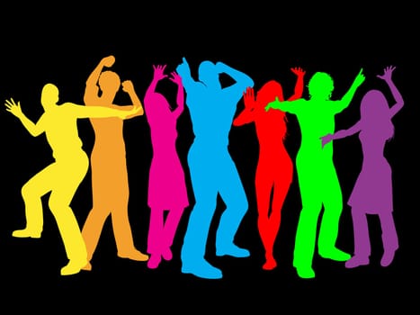 Colourful silhouettes of people dancing