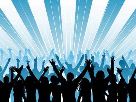 Silhouette of an audience with their arms raised
