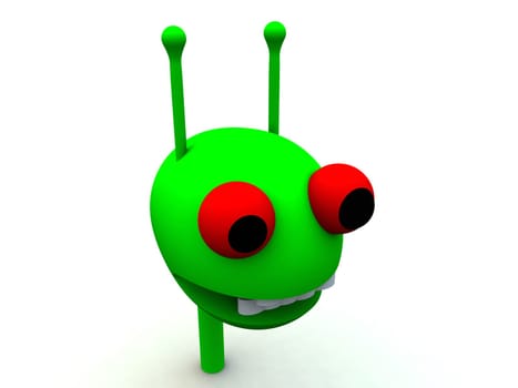 A computer created image of a alien a traditional little green man.