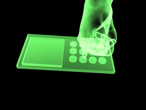 A computer created image of a mobile phone with a added xray effect.