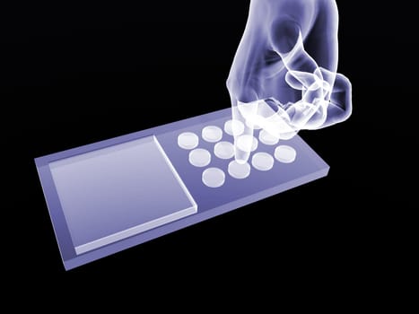 A computer created image of a mobile phone with a added xray effect.