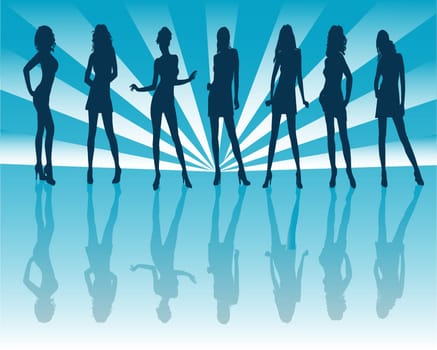 Posing women - silhouette vector illustration