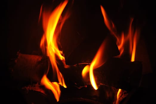 Fire burning in the fireplace
