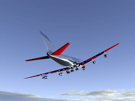 A plane flying high in the sky.
