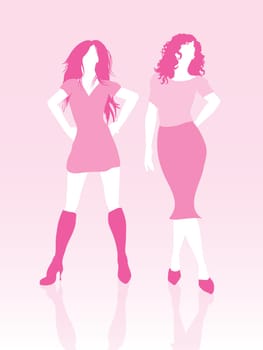 Silhouettes of sexy females in various shades of pink
