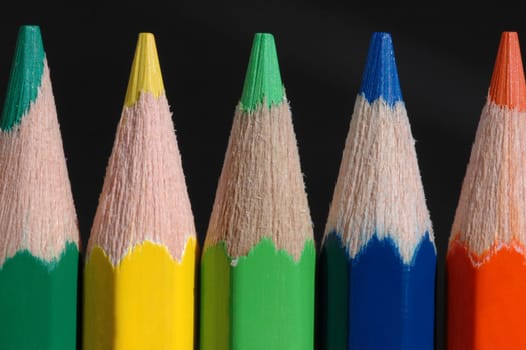 A macro image of different colour pencils.