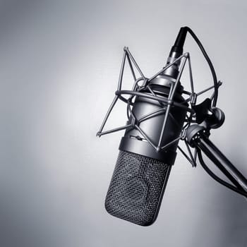 Black and white image of a studio microphone.