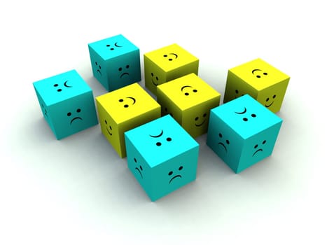 A set of very sad and very happy cubes