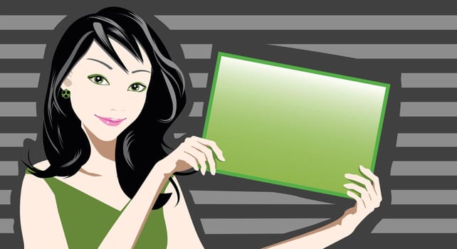 illustration of a woman holding blank board