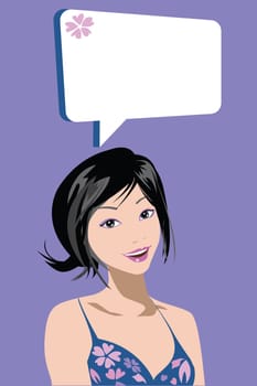 illustration of a woman chatting over purple