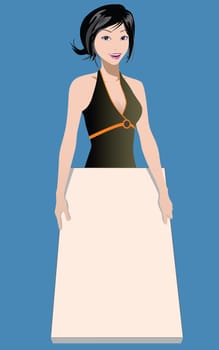 illustration of a woman holding blank sign
