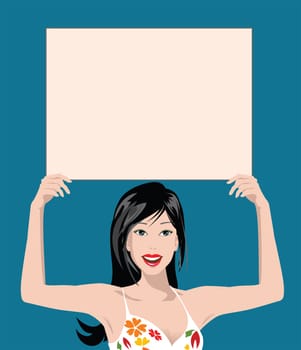 illustration of a woman holding blank sign