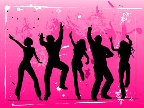 Silhouettes of people dancing on grunge background