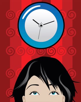 illustration of a woman checking time at office