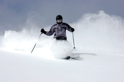 Skier in deep Utah powder