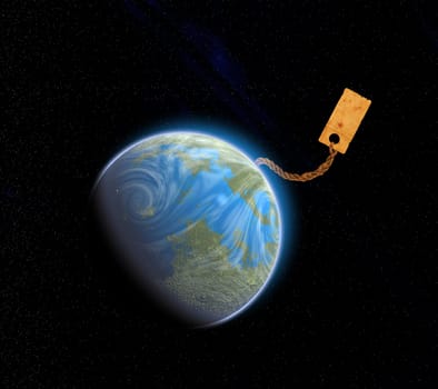 earth with shopping tag  with stars and nebula