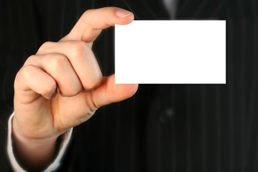 Business man with white card