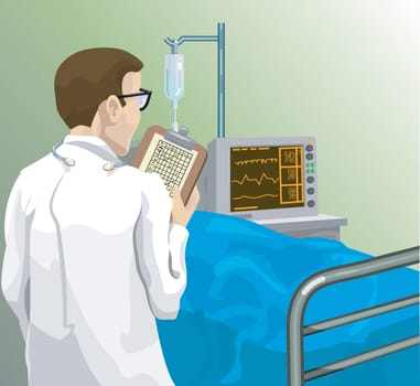 a doctor reviewing a patient's notes